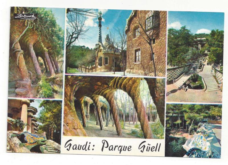 Spain Barcelona Guell Park Multiview Antoni Gaudi Vintage 4X6 Postcard