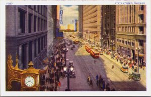 State Street Chicago Illinois Linen Postcard C100