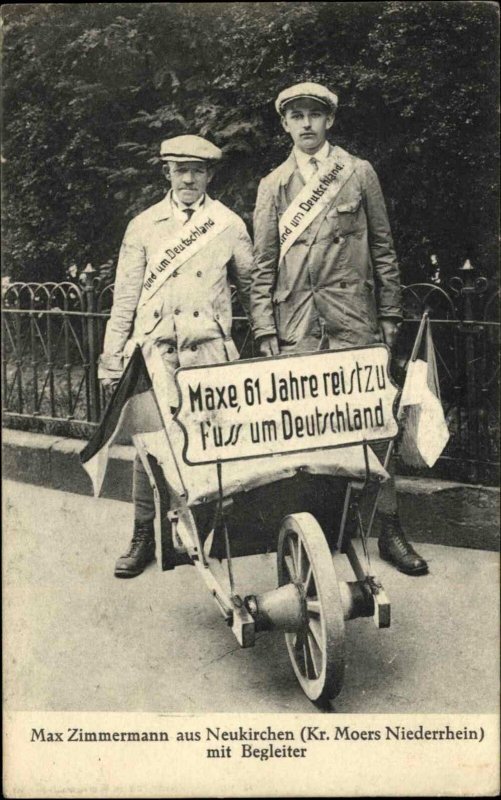 Social History German Patriotic Men Walkers? Flags on Wagon Neukirchen PC