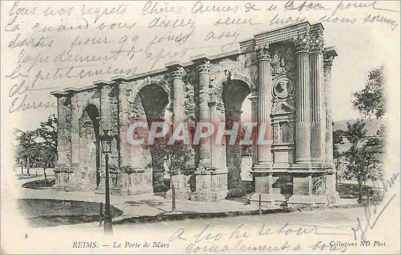 Old Postcard Reims Mars Gate (map 1900)
