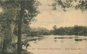 Eaton Rapid Michigan River Scene Camp Ground #3163 1911 Postcard 22-176