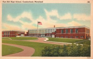 Vintage Postcard 1930's Fort Modern High School Cumberland Heights Maryland MD