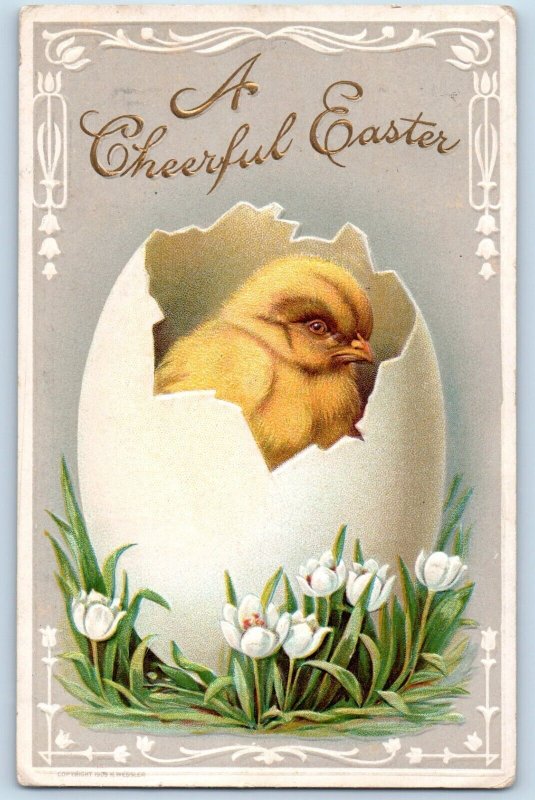 Dodge Nebraska NE Postcard Easter Baby Chick On Hatched Egg Flowers Embossed