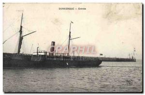 Old Postcard Dunkirk boat Entree