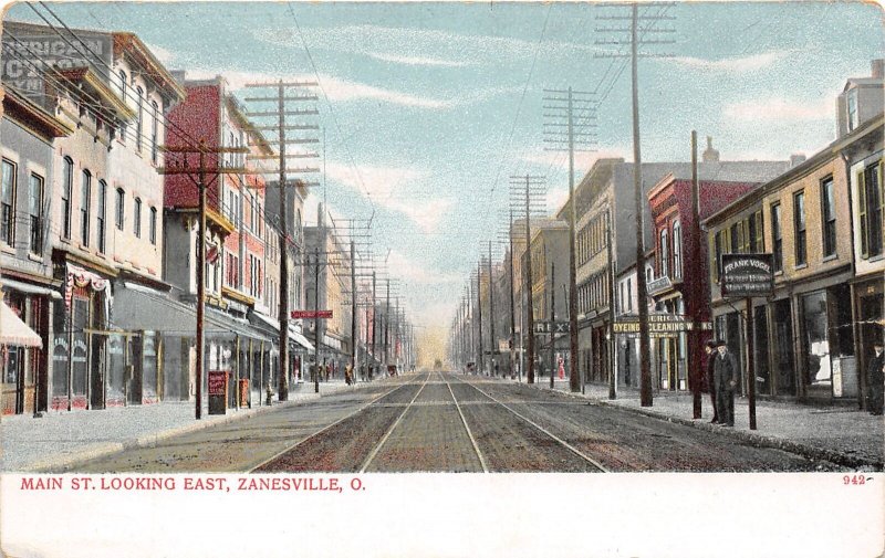 J35/ Zanesville Ohio Postcard c1910 Main Street East Stores Vogel  253