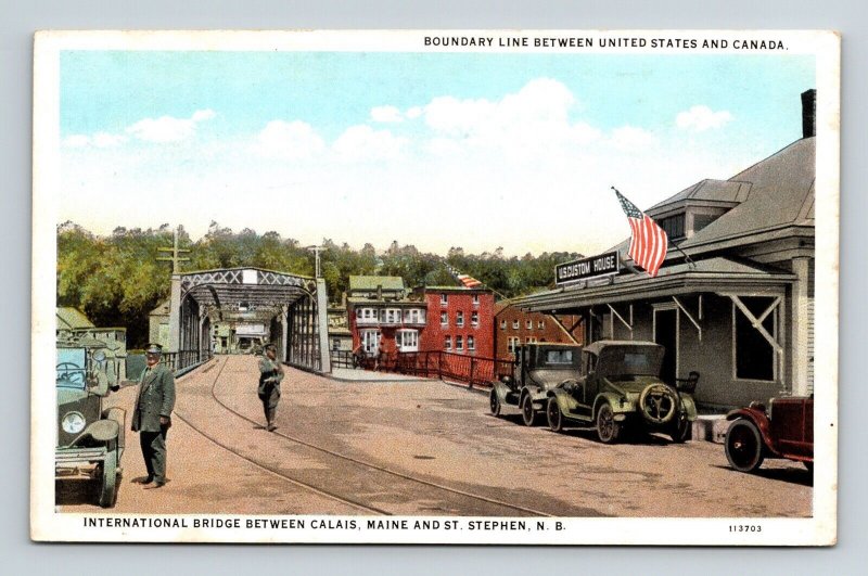 Calais Maine St Stephen New Brunswick Canada Boundary Line WB Postcard 