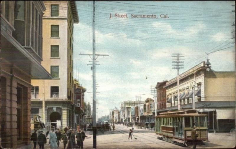 Sacramento CA J St. Trolley c1910 Postcard