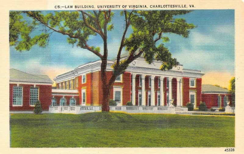 VA, Charlottesville  UNIVERSITY OF VIRGINIA~Law Building  c1940's Linen Postcard