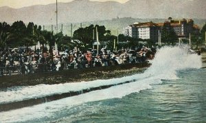 Early Hotel Potter and Plaza Del Mar Santa Barbara Postcard Beach Waves People