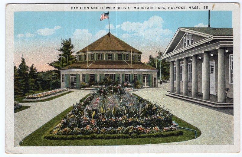 Holyoke, Mass, Pavilion And Flower Beds At Mountain Park