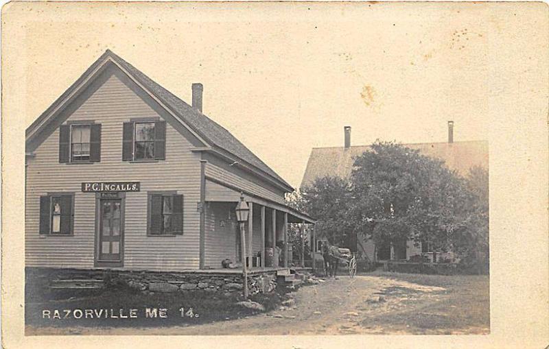 Razorville ME P. C. Inglalls Store & Post Office F. W. Cunningham RP Postcard