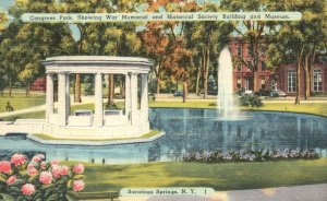 Vintage Postcard 1930's Congress Park War Memorial Saratoga Springs New York NY 
