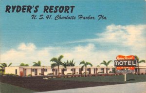 RYDER'S RESORT Charlotte Harbor, Florida Roadside Motel c1940s Linen Vintage