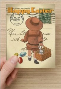 Single (1), Hand-designed Postcard with Little Girl and Jelly Beans for Easter