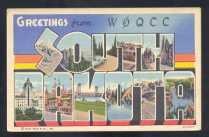 GREETINGS FROM SOUTH DAKOTA VINTAGE LARGE LETTER LINEN POSTCARD