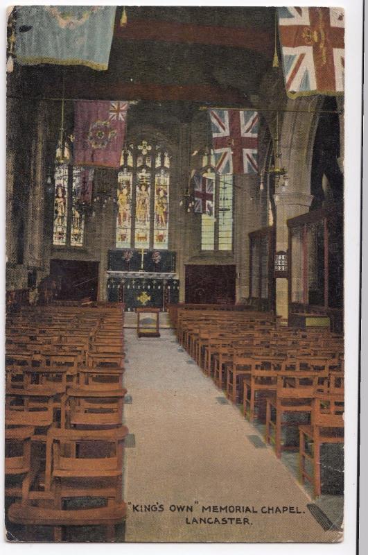 Lancaster; Kings Own Memorial Chapel PPC 1920 PMK to Miss Rickes, Wickham Market 