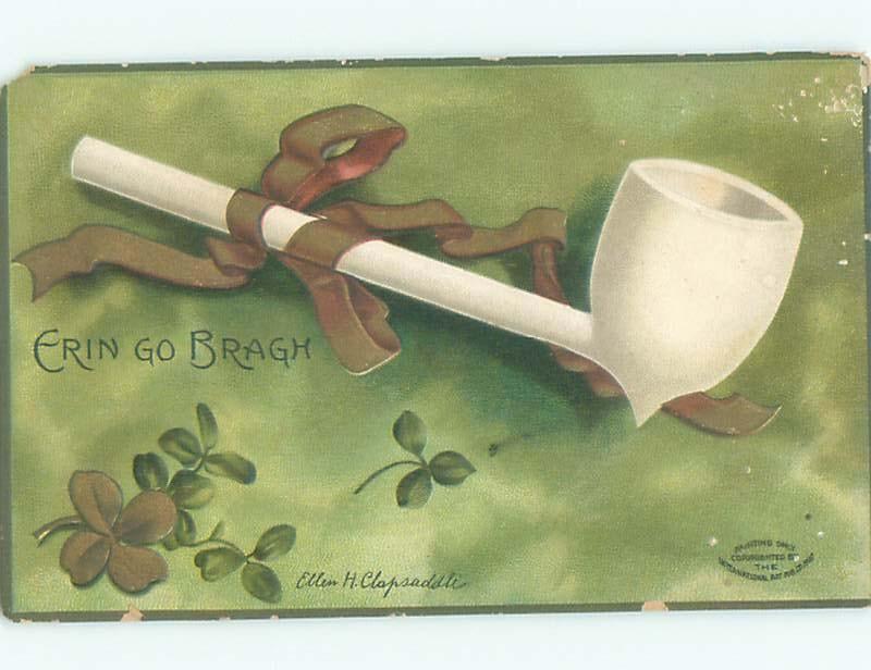 Pre-Linen St. Patrick's signed CLAPSADDLE - TOBACCO PIPE WITH GOLD RIBBON AB3242