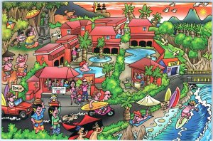 c2000s Bali Indonesia Pink Coco Beach Resort Cartoon Multi View Comic Lg PC 8O