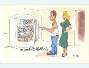 Pre-1980 comic risque SEXY WIFE WITH HER ALCOHOLIC HUSBAND AT THE FRIDGE HJ2099