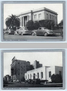 2 Postcards RICHMOND, California CA ~ Post Office CITY HALL New Hotel Carquinez