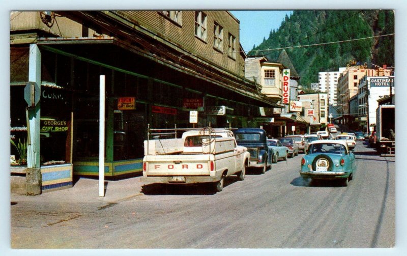 JUNEAU, AK Alaska~Franklin Street Scene George's GIFT SHOP c1960s Cars  Postcard