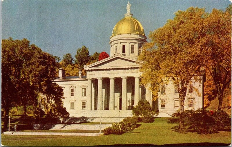 Capitol Vermont Montpelier Gold Dome Fall Scene Postcard VTG UNP Mike Roberts 