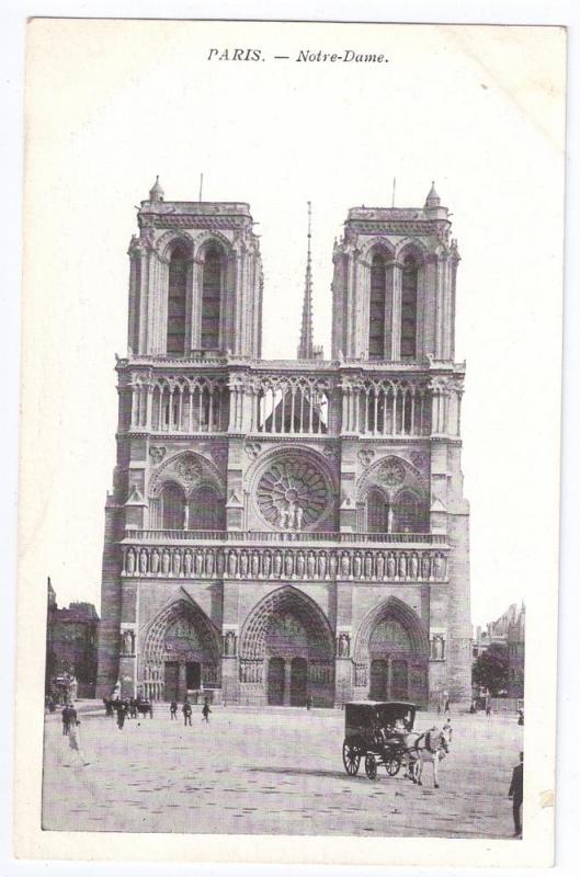 Paris Notre Dame Cathedral Horse Carriage ca 1910 France