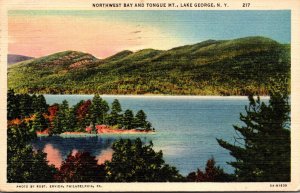 New York Lake George Northwest Bay and Tongue Mountain 1939 Curteich