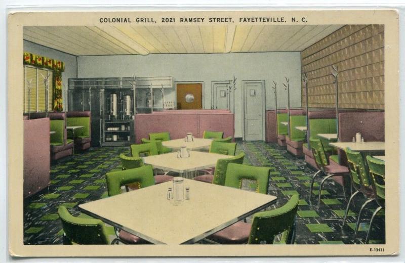 Colonial Grill Restaurant Interior Fayetteville North Carolina postcard