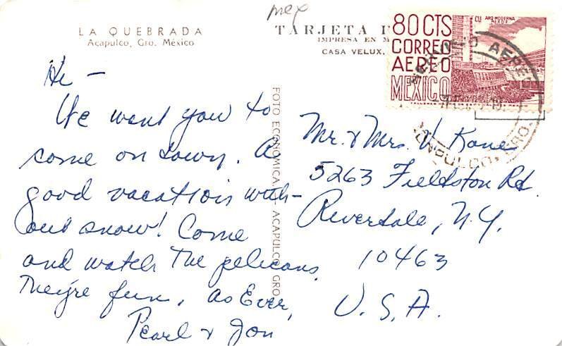 La Quebrada Acapulco Mexico Tarjeta Postal Postal Used Unknown 
