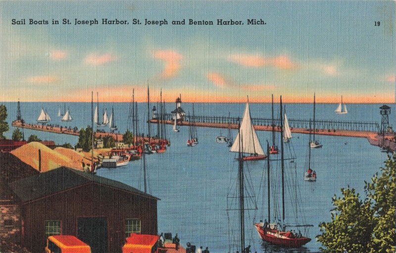 Sail Boats St. Josephs Harbor Benton Harbor Michigan Postcard 2R4-164 