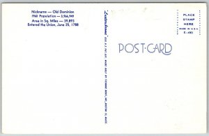 Virginia 1960s MAP Greetings Postcard Cardinal State Flag