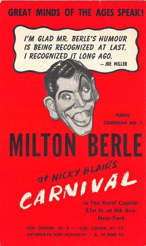 New York NY Milton Berle Comic Nicky Blair's Carnival Postcard