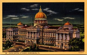 Pennsylvania Harrisburg The State Capitol At Night  Curteich