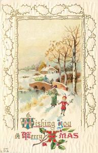 Christmas~Mother Daughter Cross Bridge~Snowy Lane Home~Gold Leaf Pine Cones~NASH