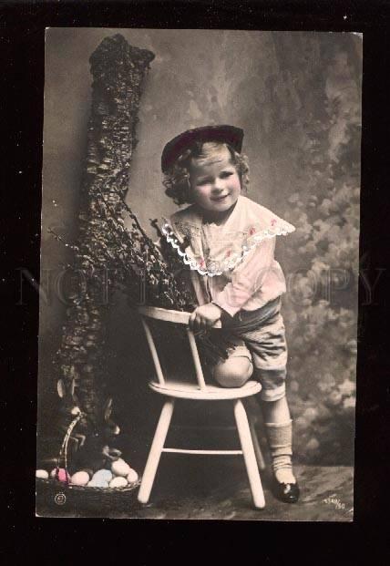 017492 Tinted GIRL w/ RABBIT Toys Vintage PHOTO tinted EASTER