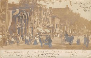 RPPC Westfield, Massachusetts Patriotic Street Scene US Flags 1905 Photo Antique