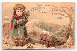 1880 HOME INSURANCE COMPANY CALENDAR VICTORIAN SNOW VICTORIAN TRADE CARD P1894