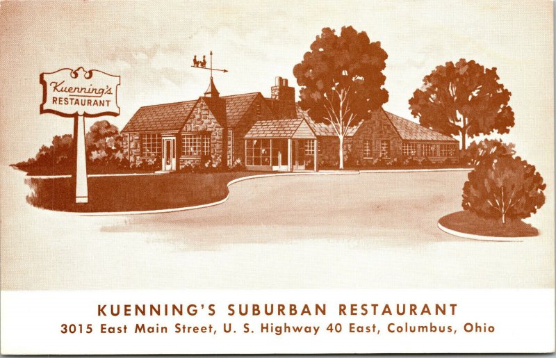 Vtg Kuenning's Suburban Restaurant Columbus Ohio OH Postcard 