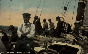 York Maine ME Captain and Men on Boat c1910 Vintage Postcard