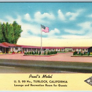 c1940s Turlock CA Paul's Motel US Route 99 Roadside Neon Sign Beautiful AAA A226