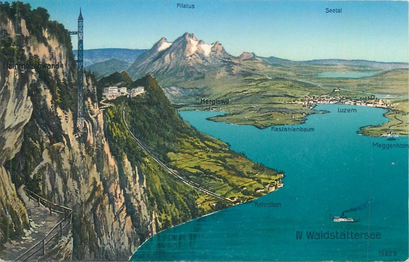 Postcard Switzerland mountain peak lake waldstattersee