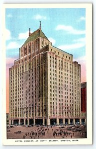 1930s BOSTON MASS HOTEL MANGER AT NORTH STATION LINEN STREET VIEW POSTCARD P2084