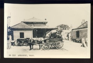 Amesbury, Massachusetts/MA Postcard, Horse Drawn Wagon, Railroad/RR, Glossy