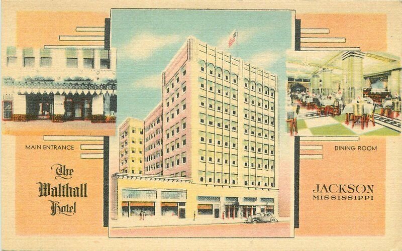 Jackson Mississippi 1930s Malthall Hotel roadside Postcard linen MWM 12938 