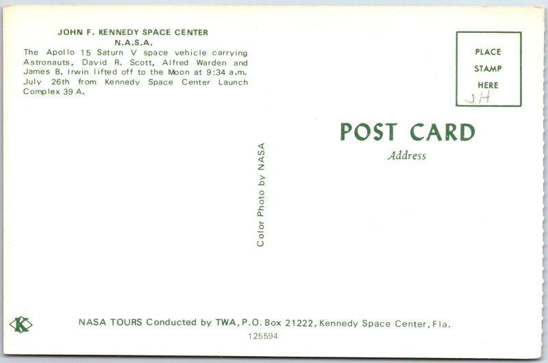 VINTAGE POSTCARD THE APOLLO 15 SATURN V ROCKET LAUNCH AT KENNEDY SPACE CENTER