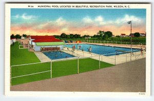 Municipal Pool Recreation Park Wilson North Carolina Linen Postcard Unused NC