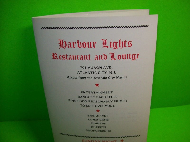 Harbour Lights Atlantic City Menu Restaurant & Cocktail Lounge Vintage Huron Ave 