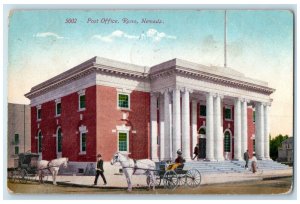 1911 Post Office Exterior Roadside Horses Reno Nevada NV Posted Vintage Postcard