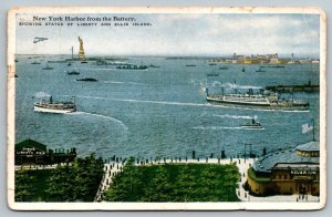 New York City Harbor  Statue of Liberty  Battery Park   Postcard  c1910